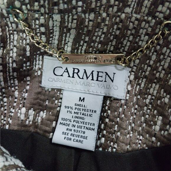 CARMEN MARC VALVO! TAUPE, CREAM, BLACK, GOLD PEARL & JEWEL BUTTON JACKET! SZ M - Picture 9 of 11